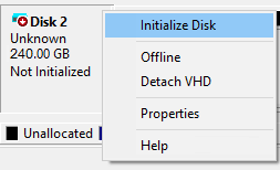 The disk needs to be initialized.